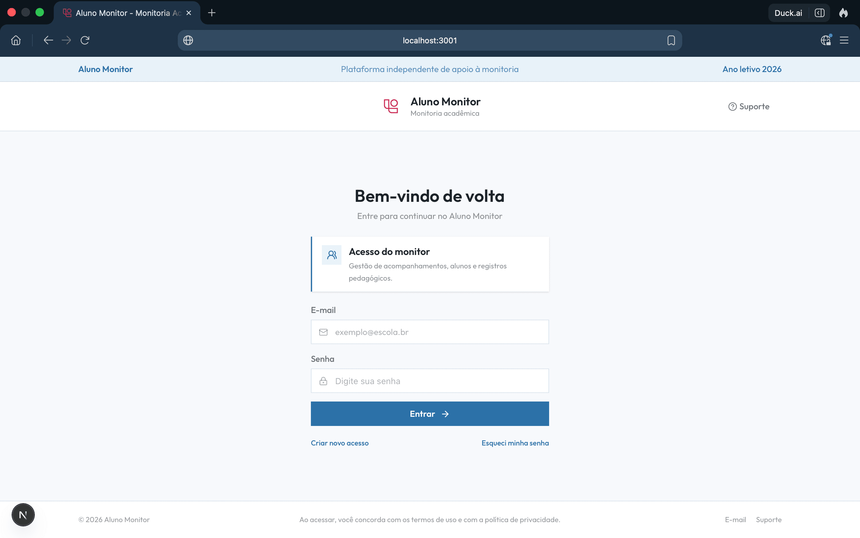Print do projeto Aluno Monitor